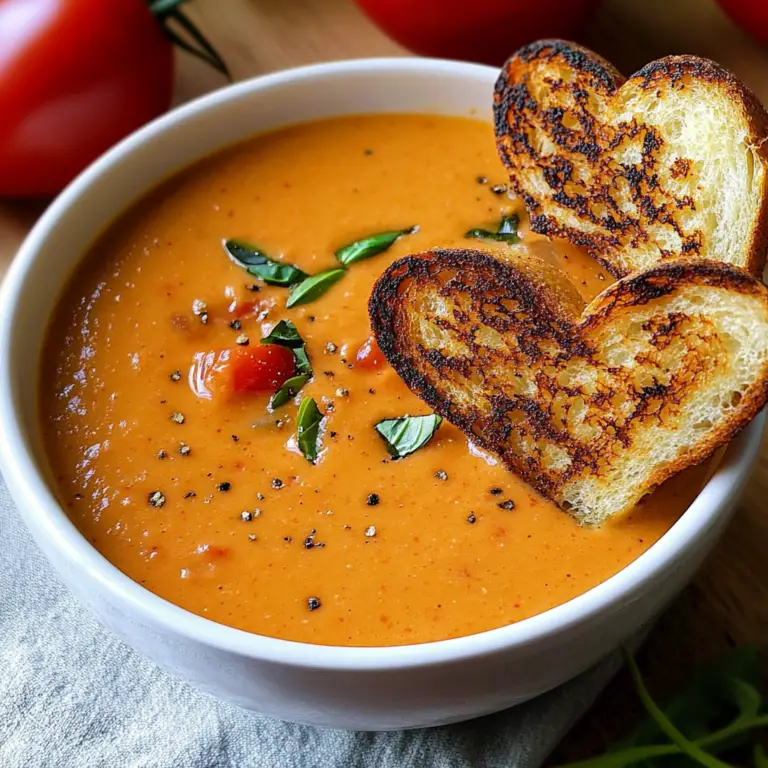 Creamy Tomato Basil Soup with Grilled Cheese Hearts
