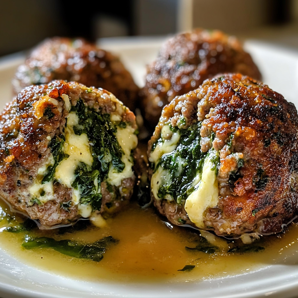Spinach Garlic Meatballs with Mozzarella