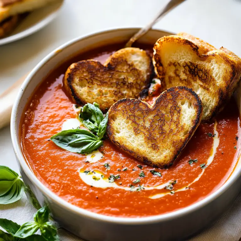 Creamy Tomato Basil Soup and Grilled Cheese Hearts