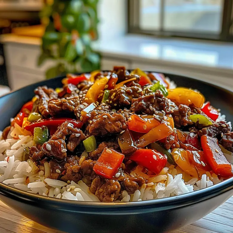 Beef and Pepper Rice Bowl Dish
