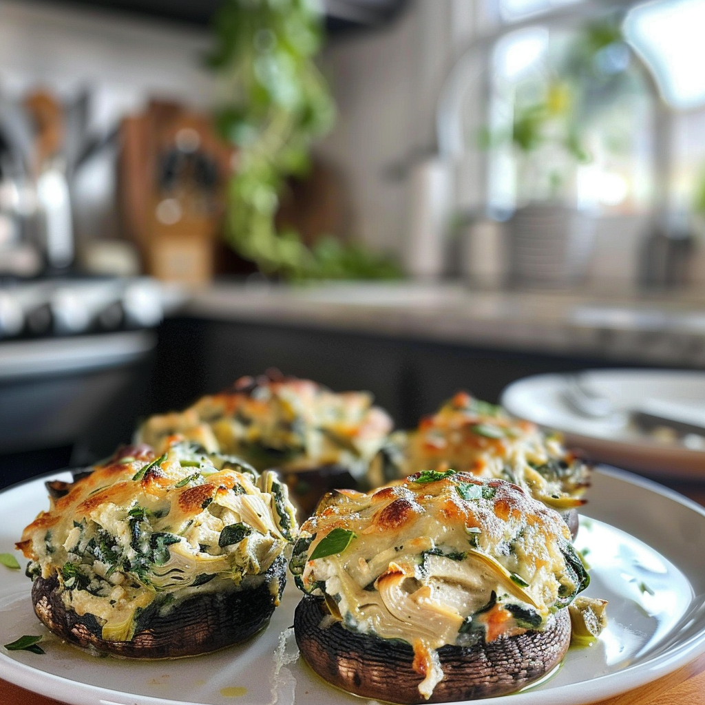Artichoke Spinach Stuffed Mushrooms