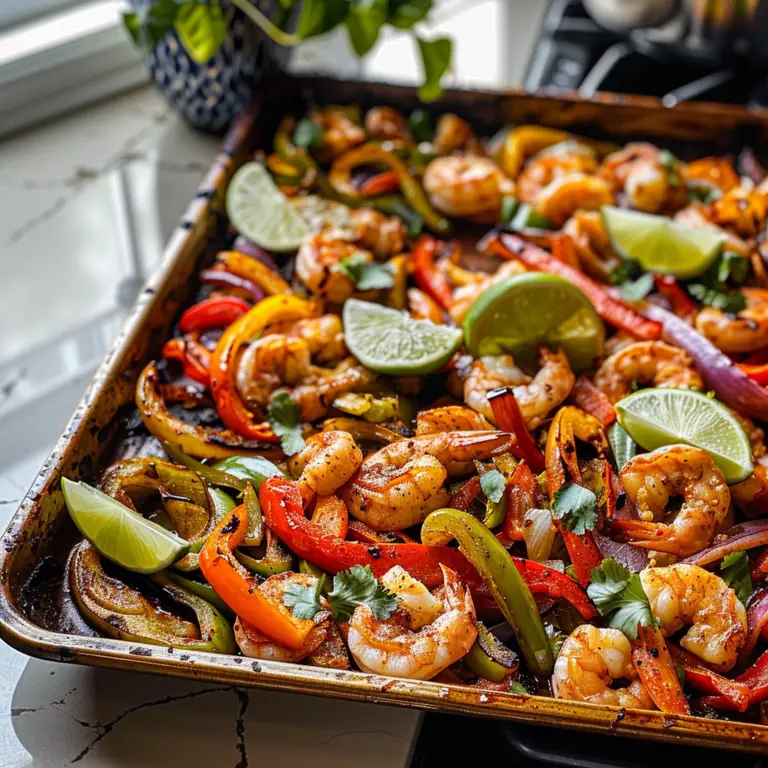 Colorful Sheet Pan Shrimp Fajitas Ready to Serve