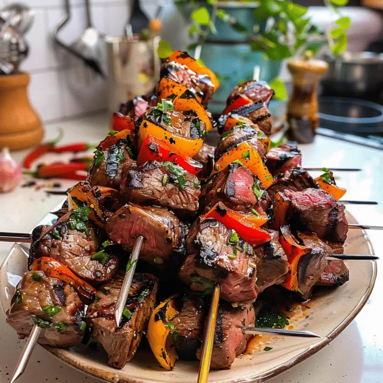 Grilled Steak Kebabs Ready to Serve