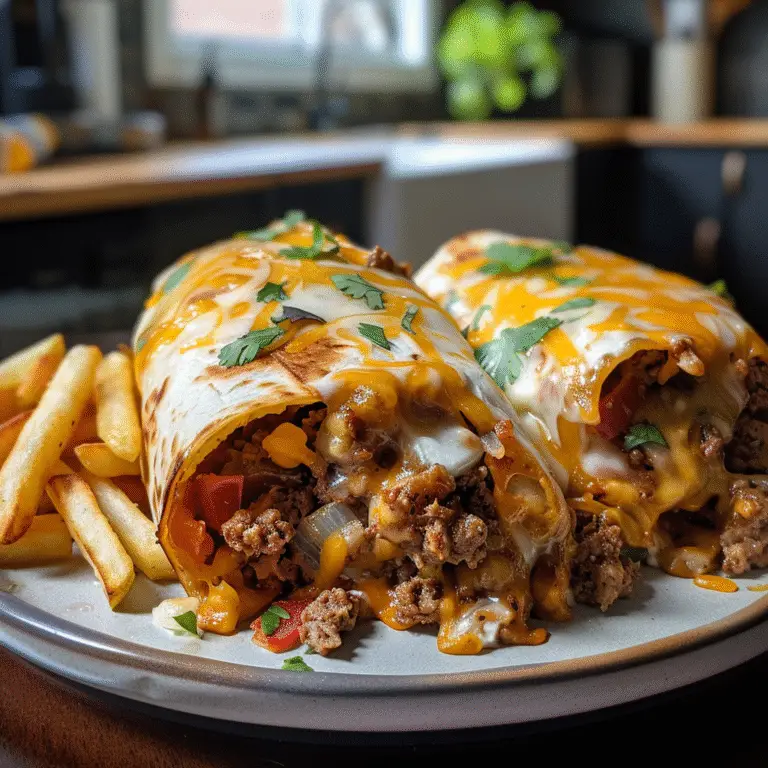 Cheesy Beef Burritos with Fries