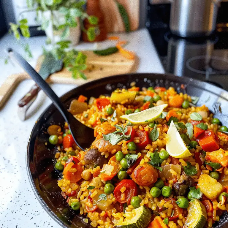 Colorful Vegetable Paella in a Pan