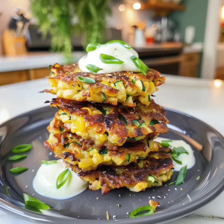 Corn Zucchini Fritters on a Plate