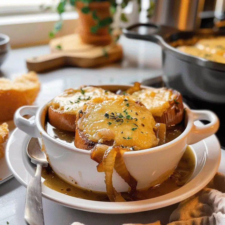 French Onion Soup in a Rustic Bowl