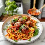 Spaghetti and Meatballs on a Plate