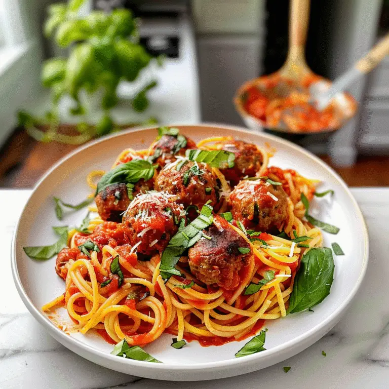 Spaghetti and Meatballs on a Plate