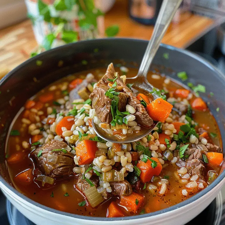 Delicious Beef and Barley Soup in a Bowl