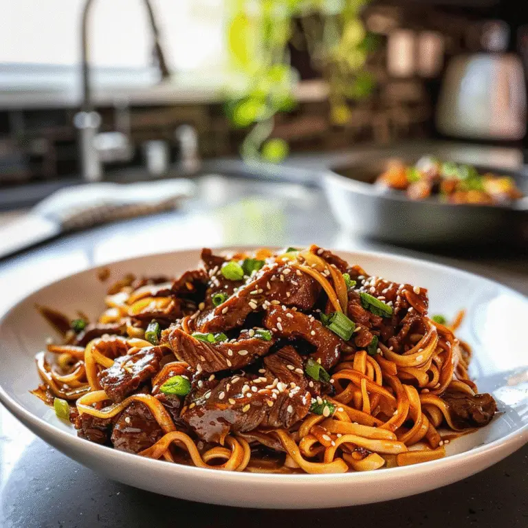 Mongolian Beef Noodles Dish