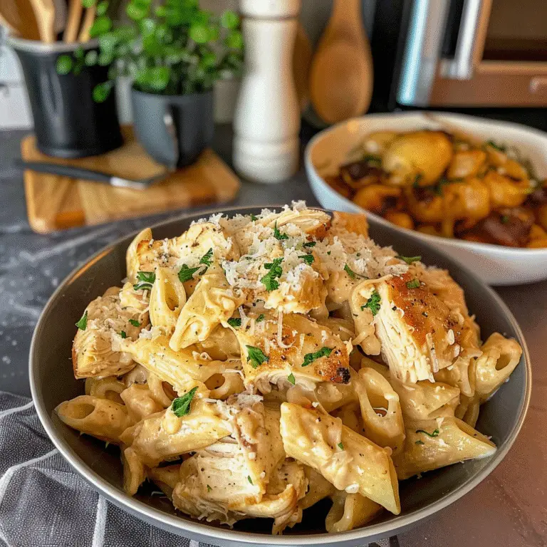Crockpot Garlic Parmesan Chicken Pasta Dish