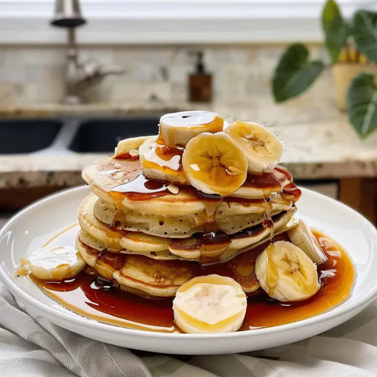 Fluffy Banana Pancakes on a Plate