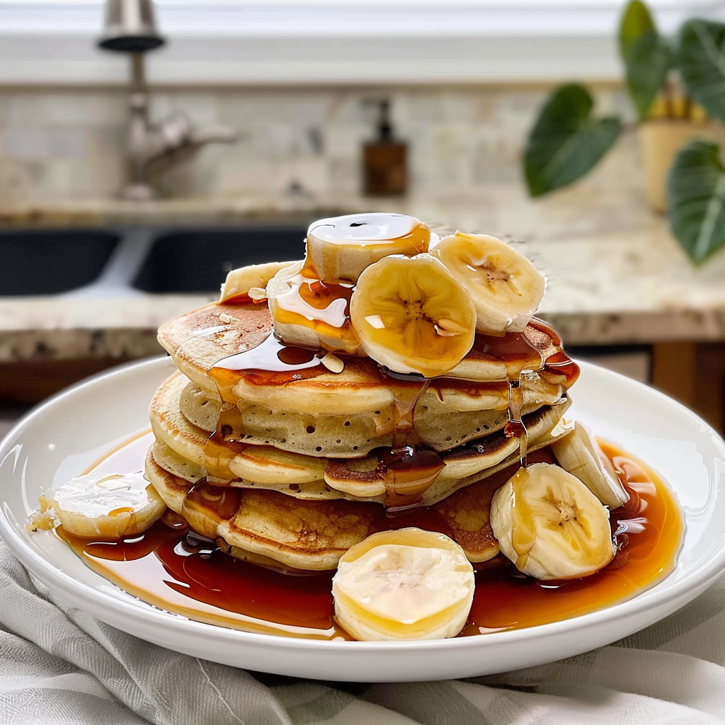 Fluffy Banana Pancakes on a Plate