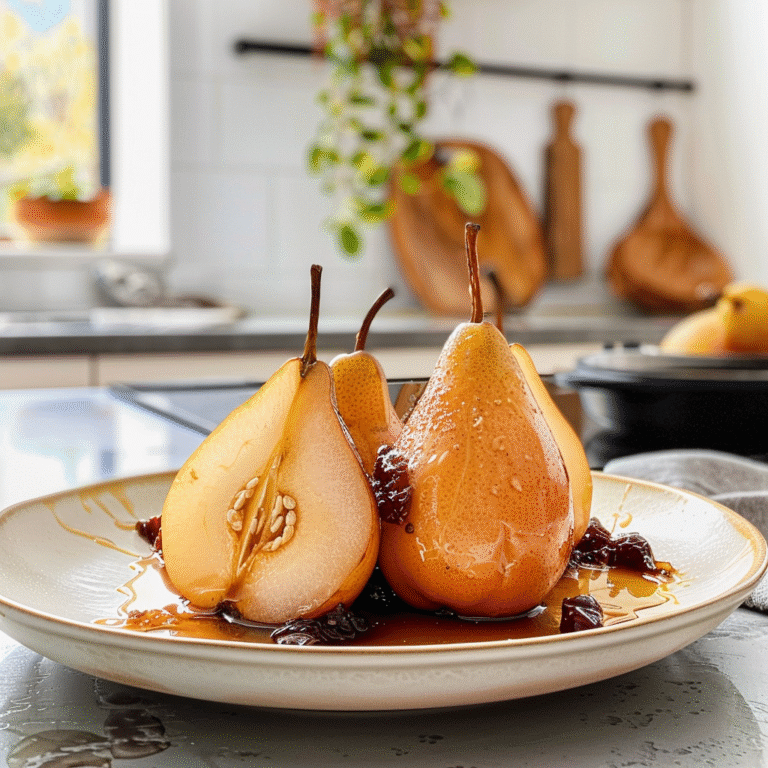 Poached Pears on a Plate