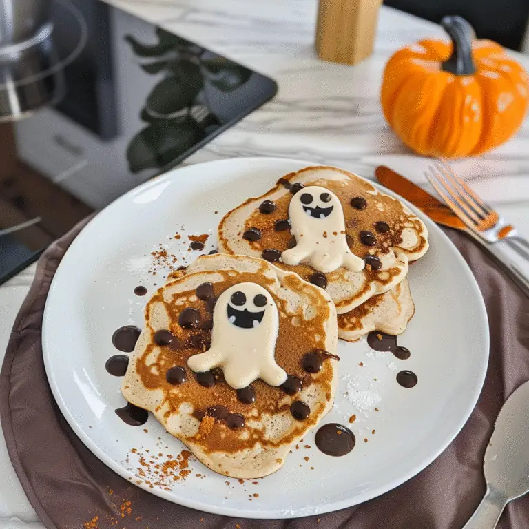 Halloween Cocoa Ghost Pancakes