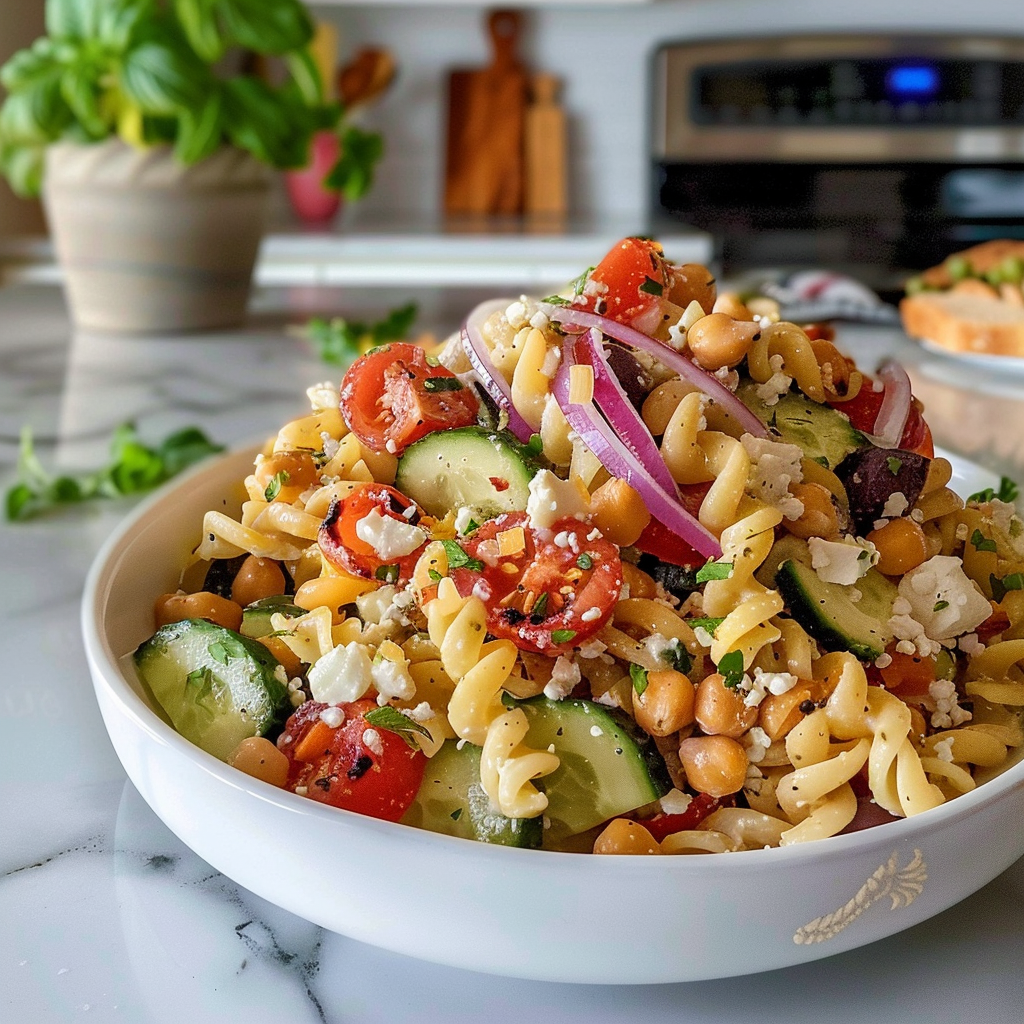 Classic Greek Pasta Salad With Chickpeas