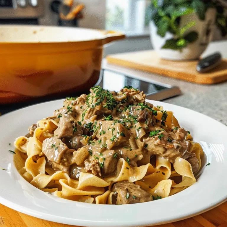 Slow Cooker Beef Stroganoff Dish