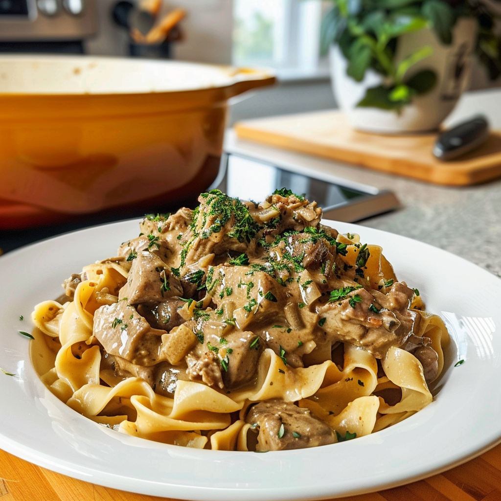 Slow Cooker Beef Stroganoff Dish